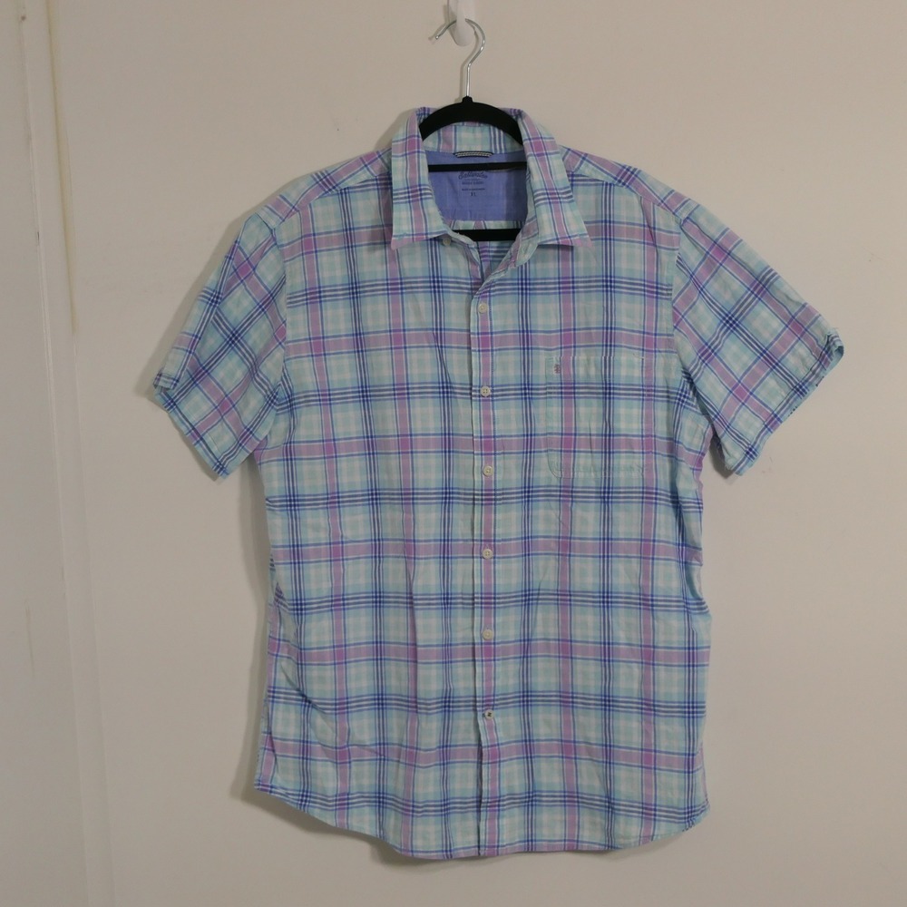 IZOD Mens Shirt XL Blue Purple Plaid Coastal Preppy Carefree Heritage Breathable